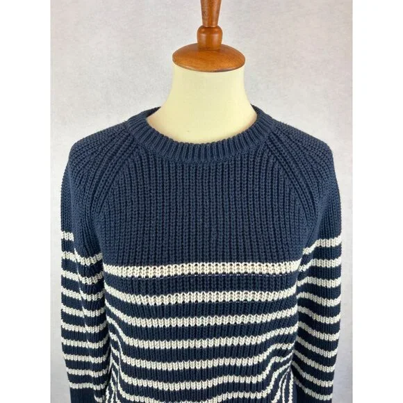 J. Crew Knit Sweater Womens M Crew Neck Cotton Navy White Striped - Picture 5 of 12
